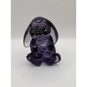 Fenton Art Glass Sweet Lop-Eared Bunny Purple Hand Painted Daisies Signed